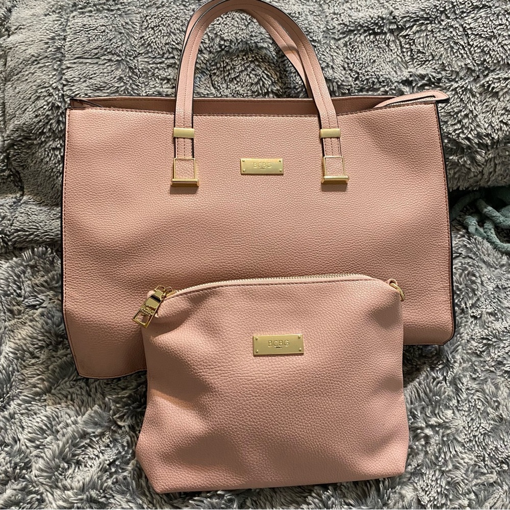 bcbg paris Large Pink Purse Satchel Shoulder Top Handle Bag Handbag Pouch Vegan